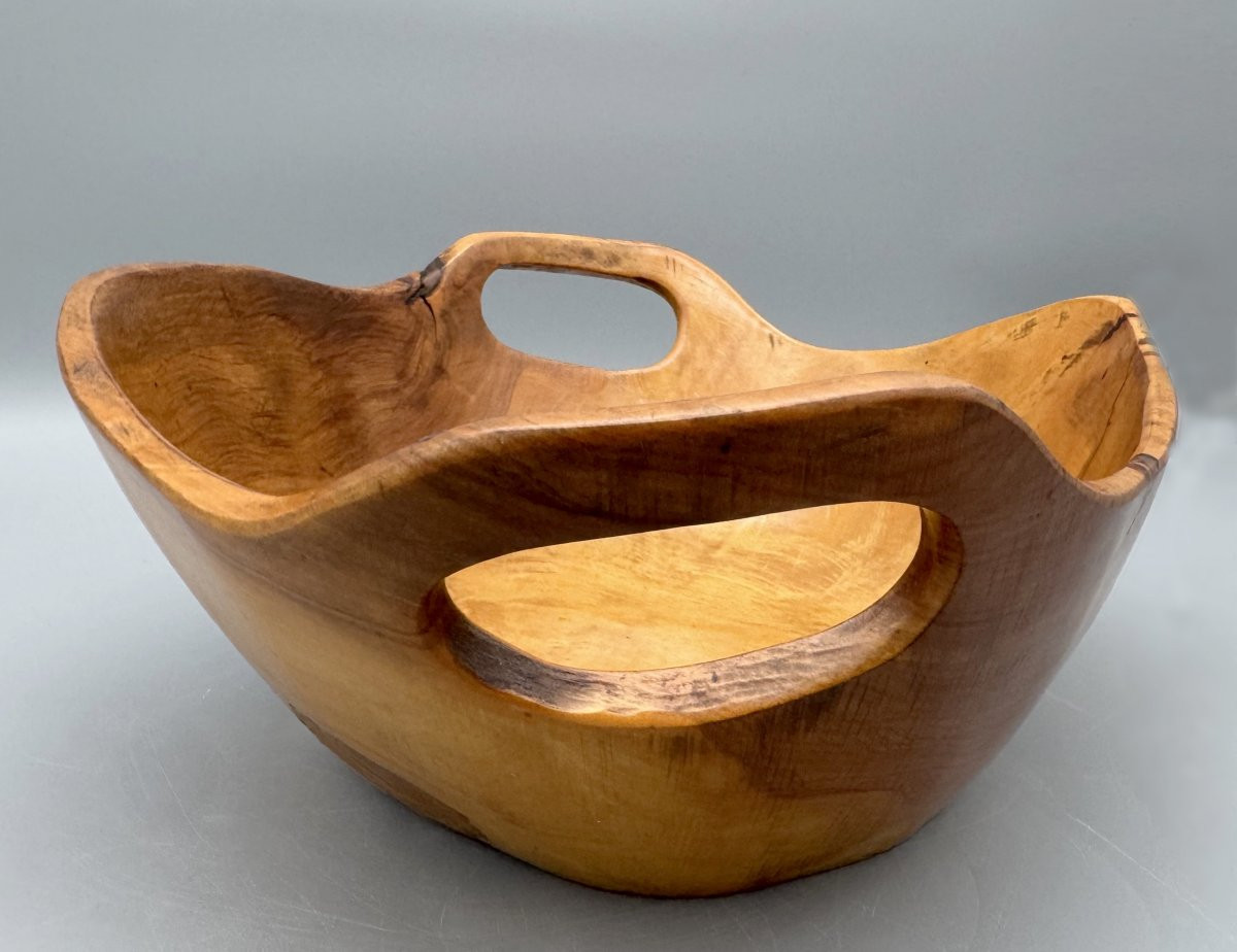 Grande corbeille en bois sculpté, France, vers 1950-photo-4