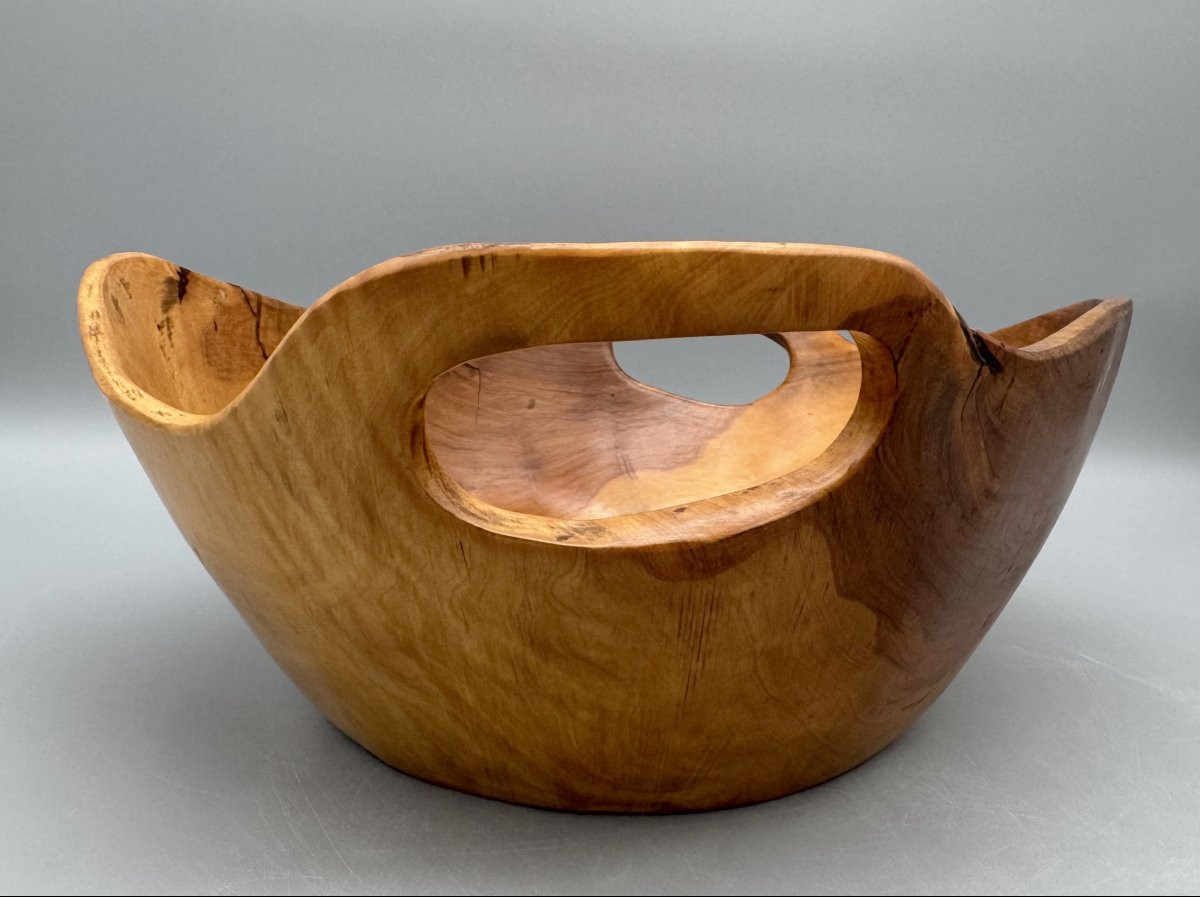 Grande corbeille en bois sculpté, France, vers 1950-photo-1