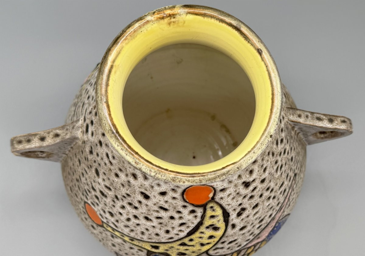 Large Glazed Ceramic Vase With Handles, By Marius Bessone, Vallauris, France, 1956-photo-1