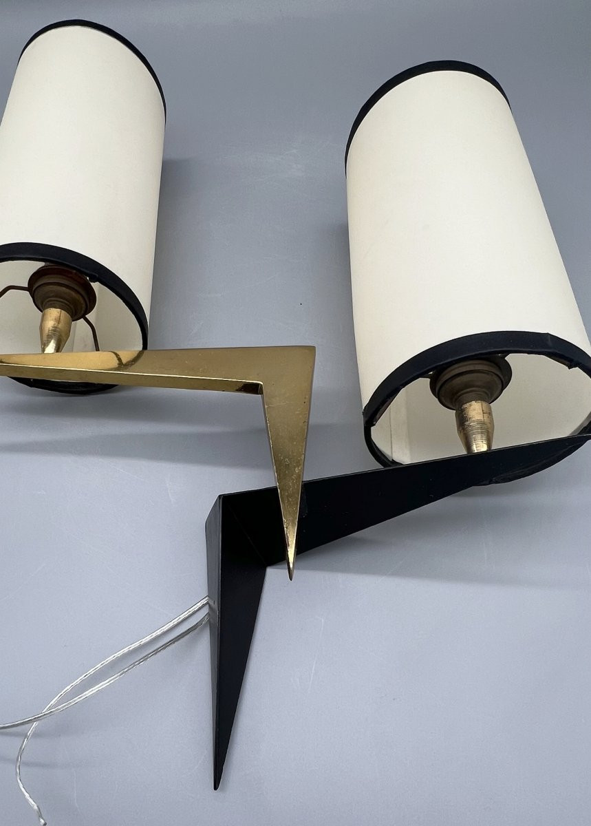 Pair Of Double-light Wall Sconces, Editions Maison Arlus, Paris, France, Circa 1950-photo-3