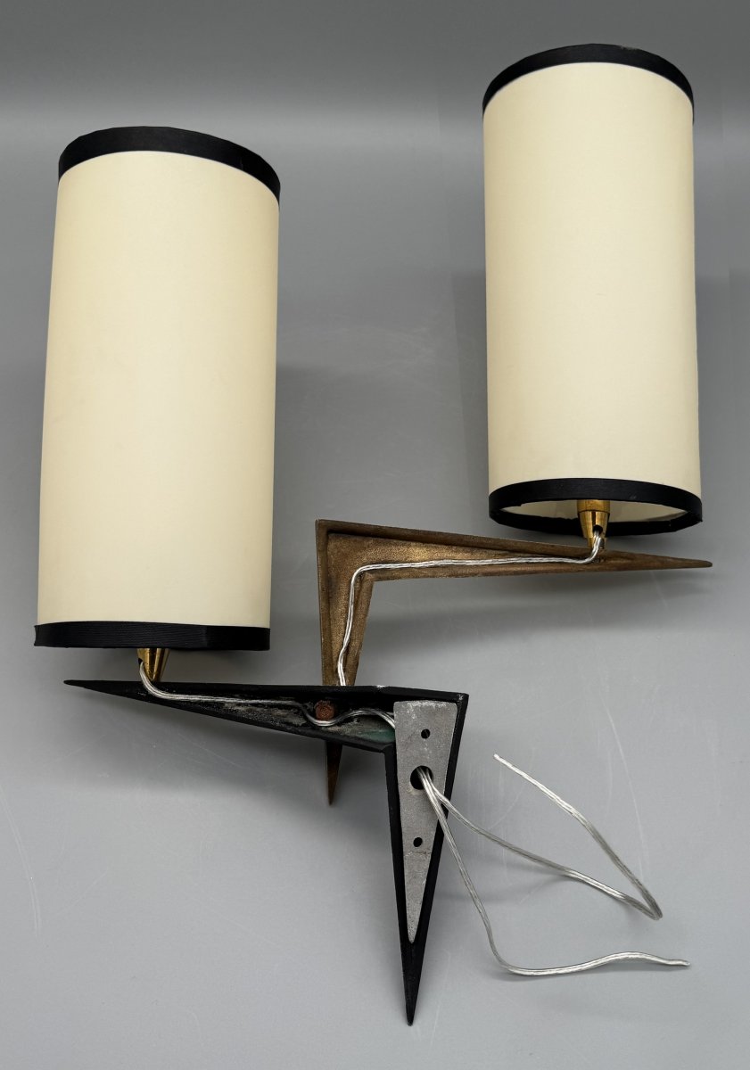 Pair Of Double-light Wall Sconces, Editions Maison Arlus, Paris, France, Circa 1950-photo-1