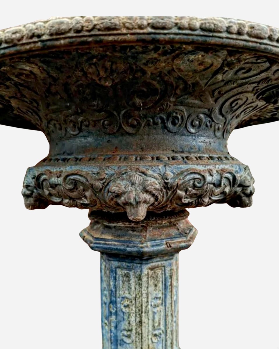 Large Cast Iron Pedestal Basin, England Or France, Circa 1850-photo-2