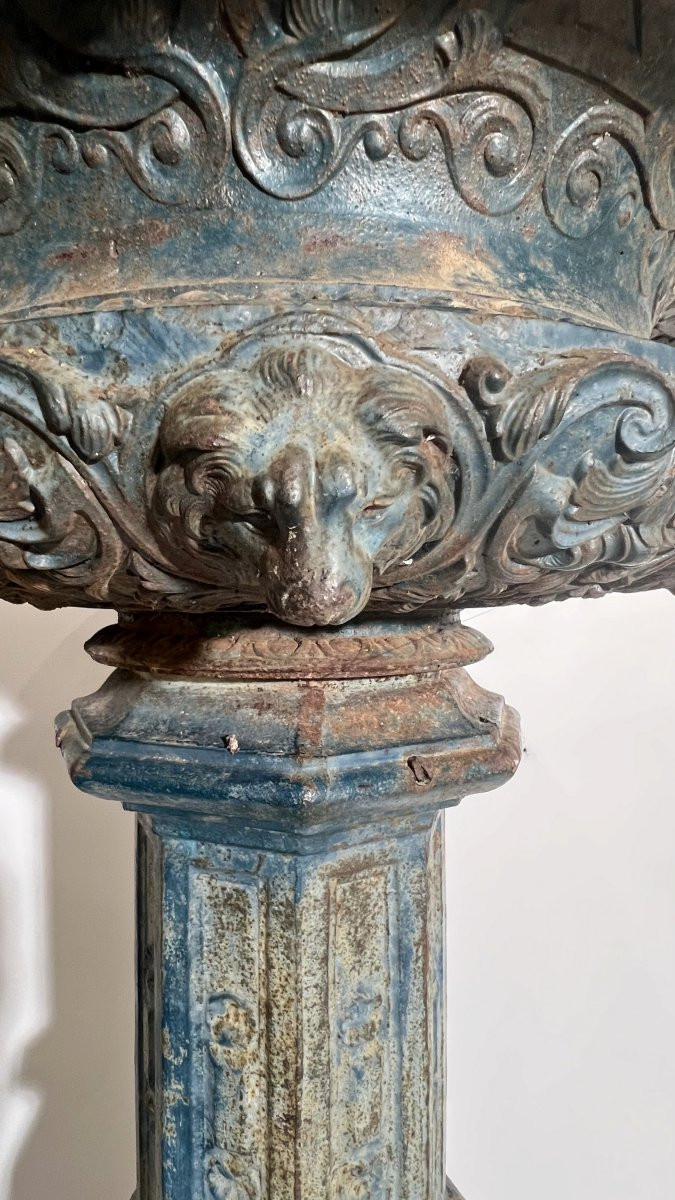 Large Cast Iron Pedestal Basin, England Or France, Circa 1850-photo-3