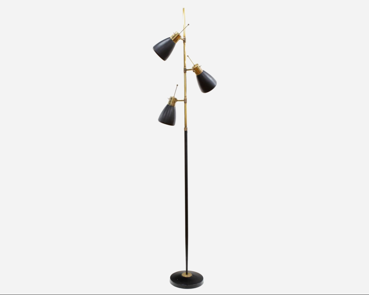 Lampadaire en métal laqué et laiton, Monix, Paris, France, vers 1960