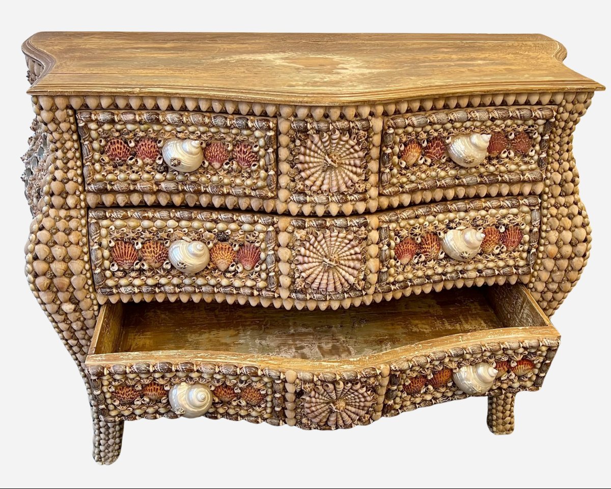 Curved Chest Of Drawers Made From Seashells France, Circa 1990-photo-3