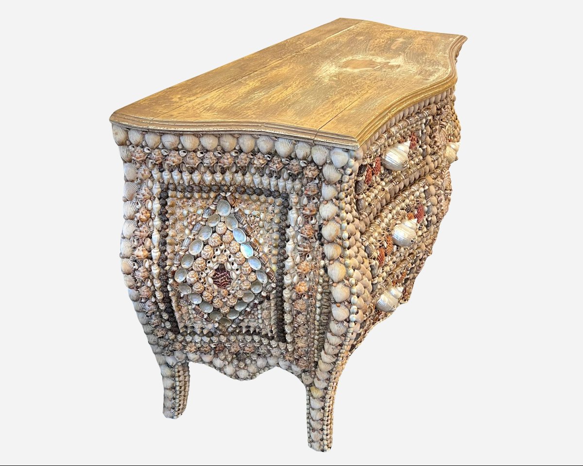 Curved Chest Of Drawers Made From Seashells France, Circa 1990-photo-4
