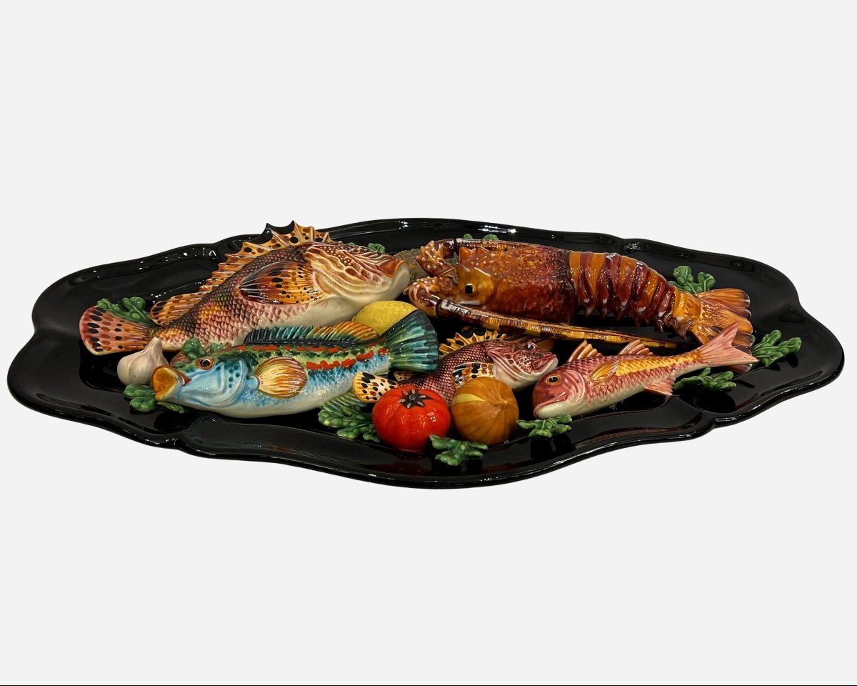 Large Dish Decorated With Sea Animals, Poterie De Vallauris, France, Circa 1960-photo-2