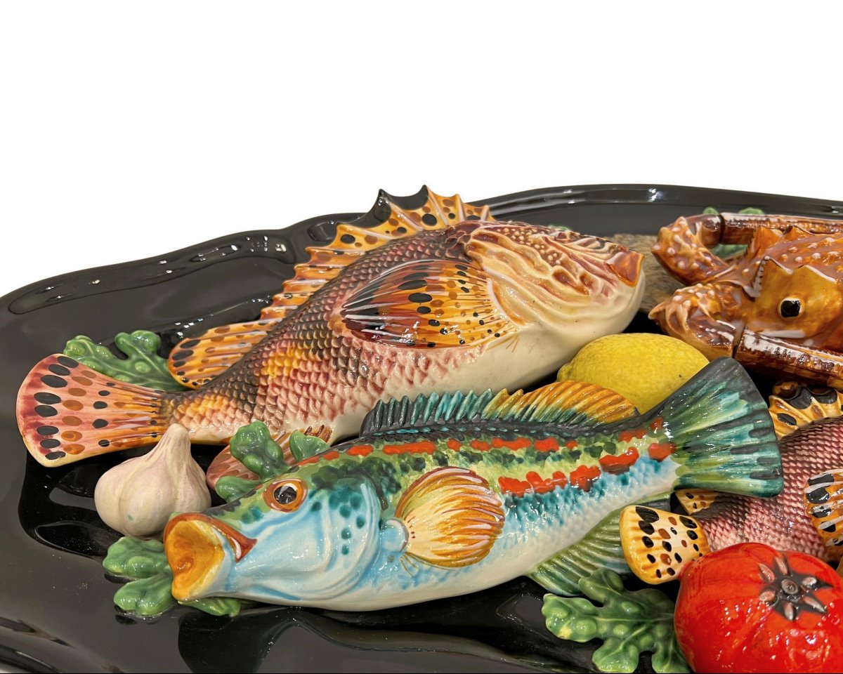 Large Dish Decorated With Sea Animals, Poterie De Vallauris, France, Circa 1960-photo-3