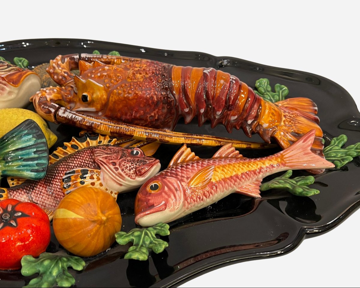 Large Dish Decorated With Sea Animals, Poterie De Vallauris, France, Circa 1960-photo-4