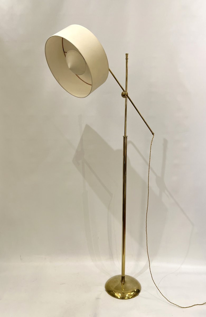 Lampadaire en laiton poli réglable et orientable, dans le style de R. Mathieu, France vers 1950-photo-3