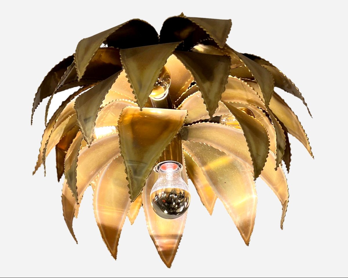 Suspension en laiton « Agave », Christian Techoueyres, Maison Jansen, France, vers 1970-photo-3