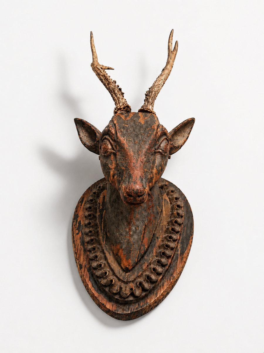 Paire de trophées en bois sculpté et bois de chevreuils véritables, Allemagne, vers 1870-photo-2