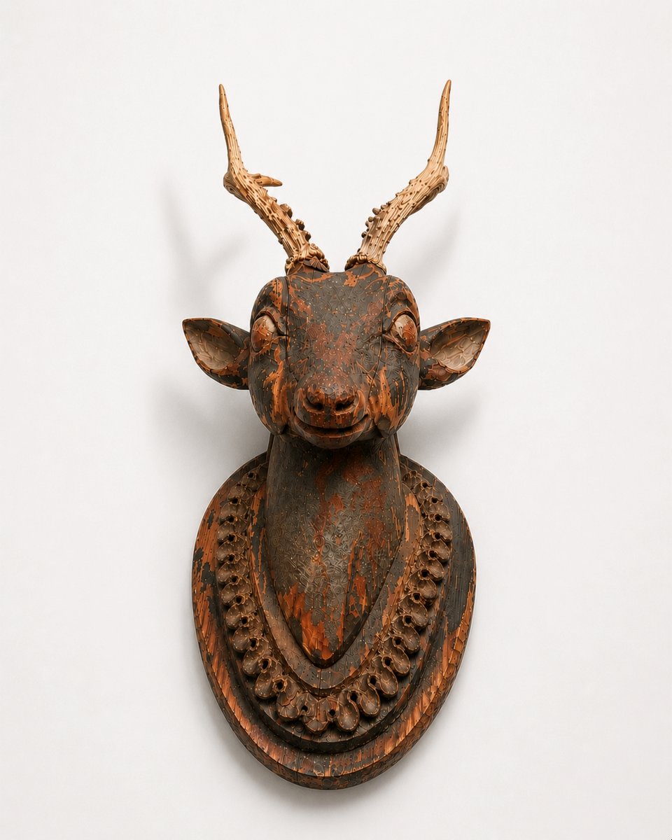 Paire de trophées en bois sculpté et bois de chevreuils véritables, Allemagne, vers 1870-photo-3