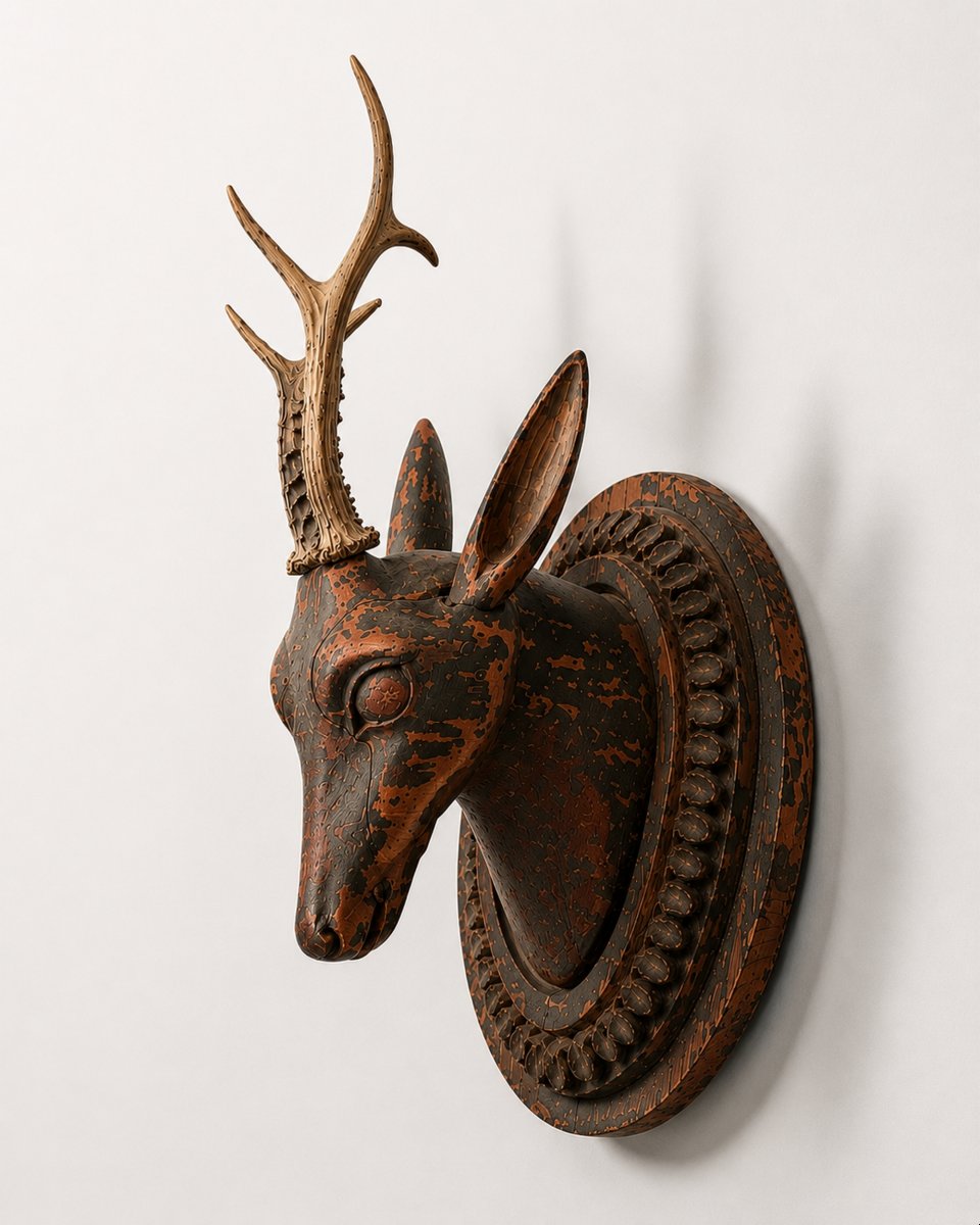 Paire de trophées en bois sculpté et bois de chevreuils véritables, Allemagne, vers 1870-photo-4