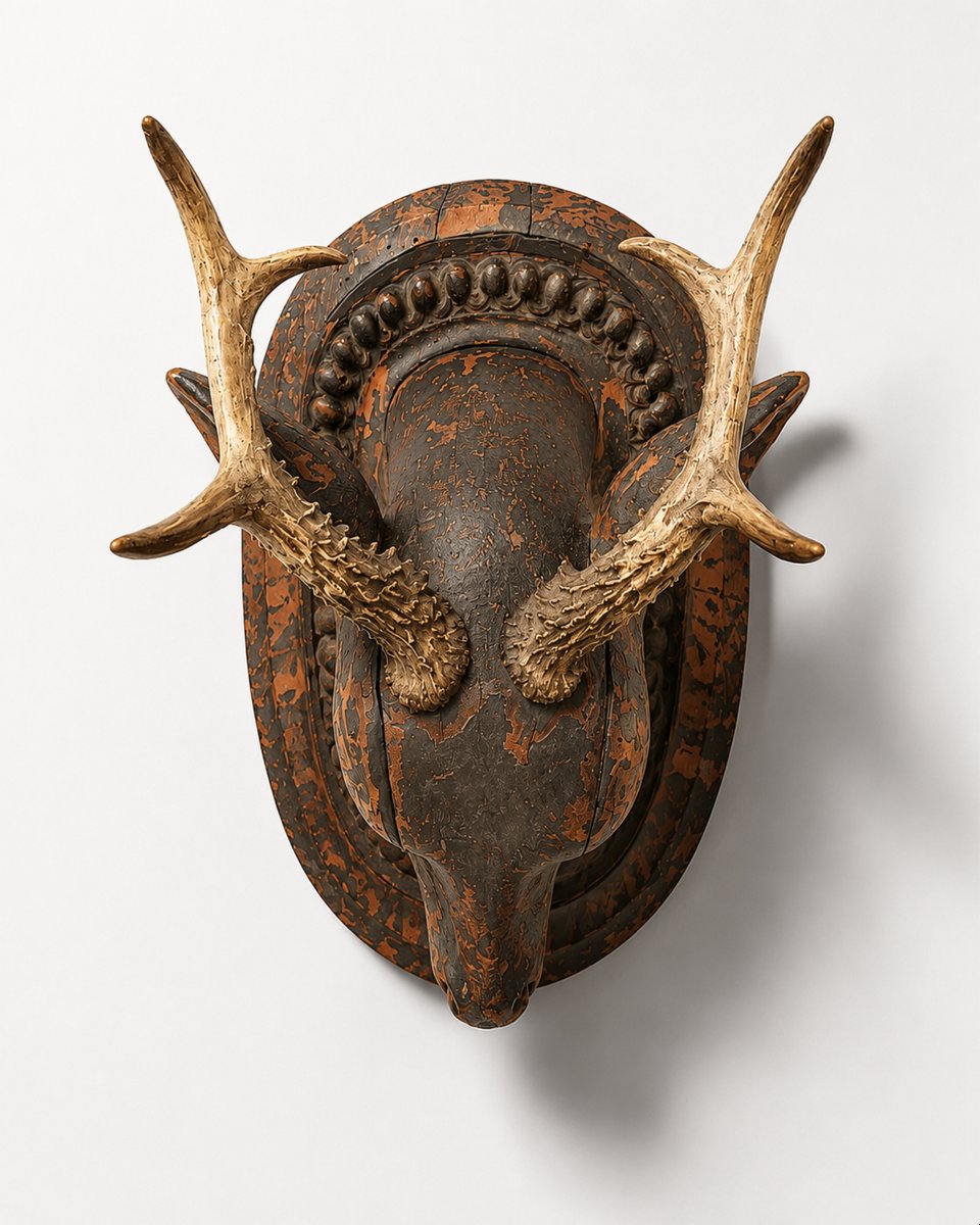 Paire de trophées en bois sculpté et bois de chevreuils véritables, Allemagne, vers 1870-photo-1