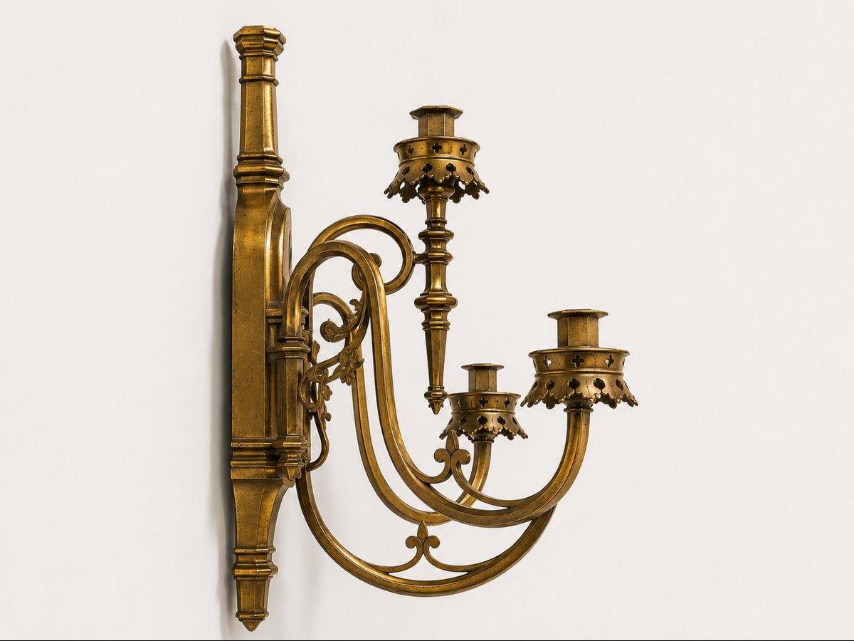 Set Of Four Large Neo-gothic Bronze Wall Sconces, France, Circa 1860-photo-1