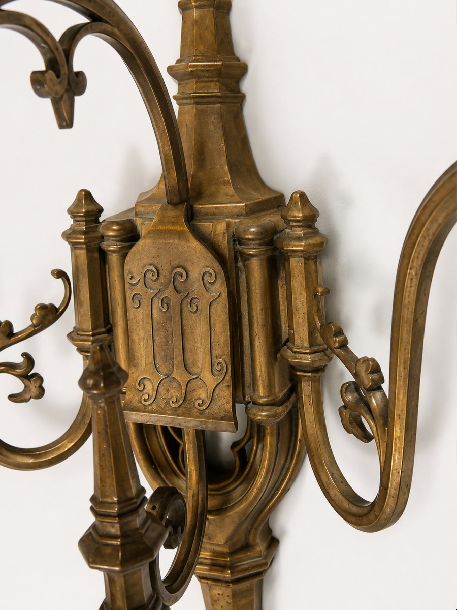 Set Of Four Large Neo-gothic Bronze Wall Sconces, France, Circa 1860-photo-3