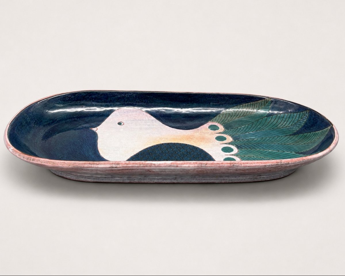 Large, Oblong Decorative Dish, By Robert And Jean Cloutier, Paris, France, Circa 1960-photo-3