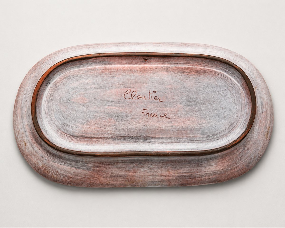 Large, Oblong Decorative Dish, By Robert And Jean Cloutier, Paris, France, Circa 1960-photo-4