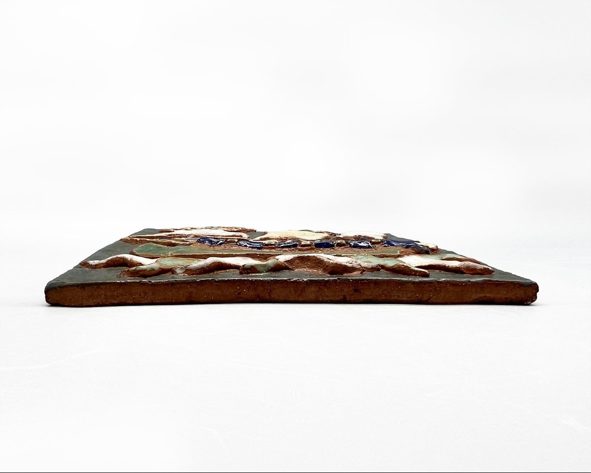 Decorative Plaque Made Of Glazed Chamotte Clay, By Les Argonautes, Vallauris, France, Circa 1970-photo-3