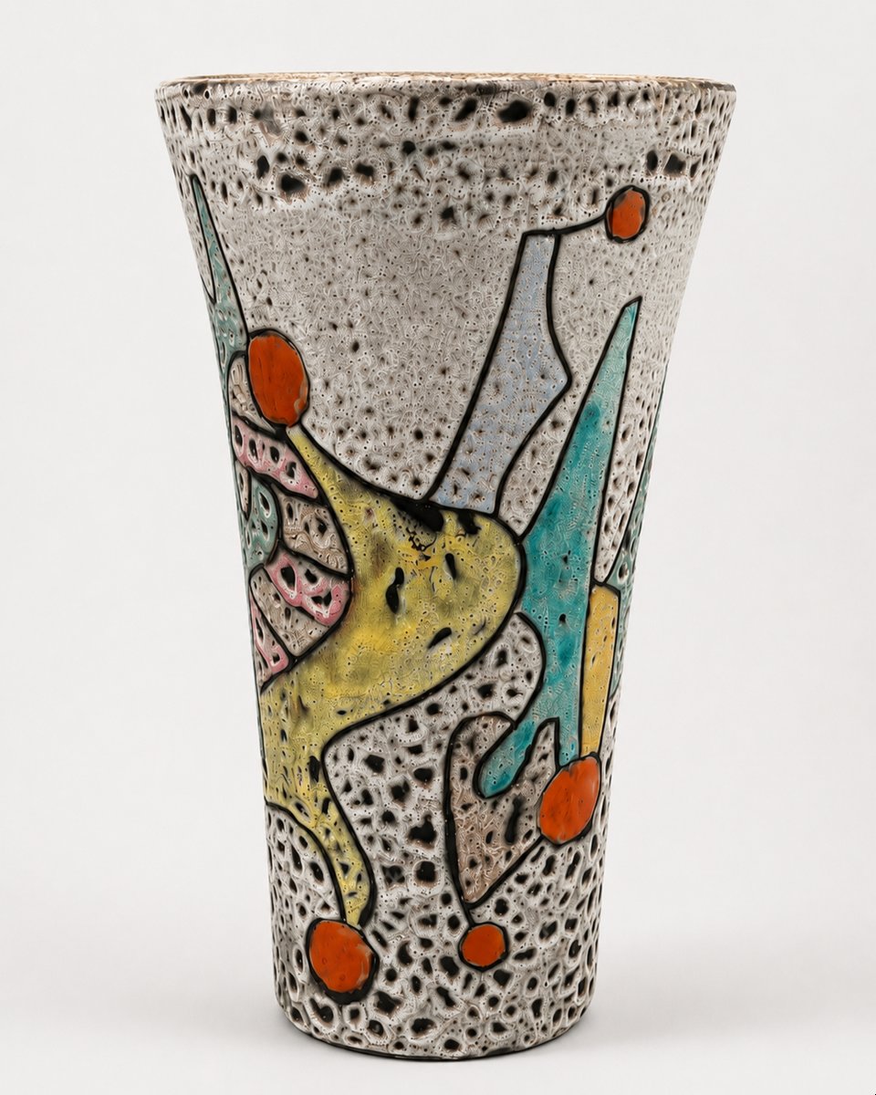 Large "fat Lava" Conical Vase, By Marius Bessone, Vallauris, France, 1956-photo-2