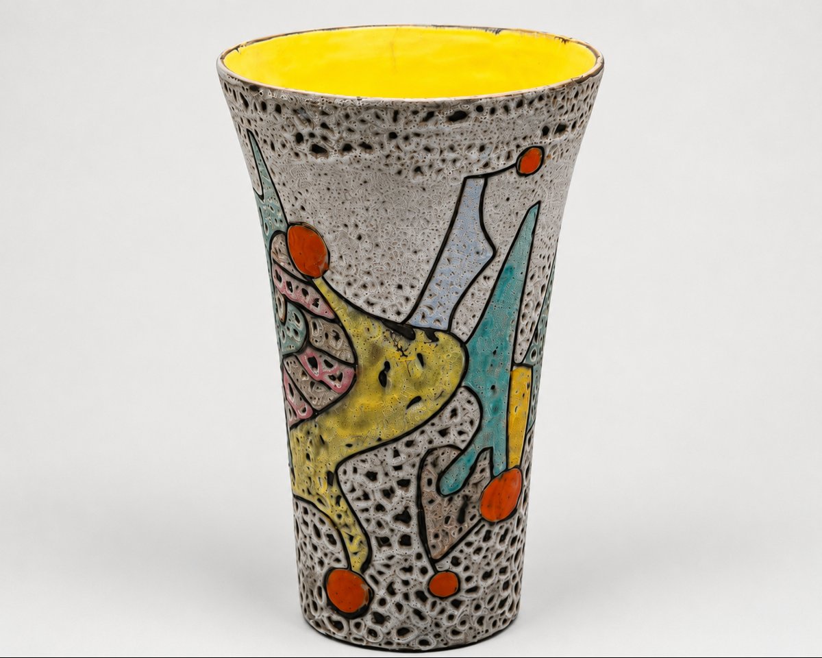 Large "fat Lava" Conical Vase, By Marius Bessone, Vallauris, France, 1956