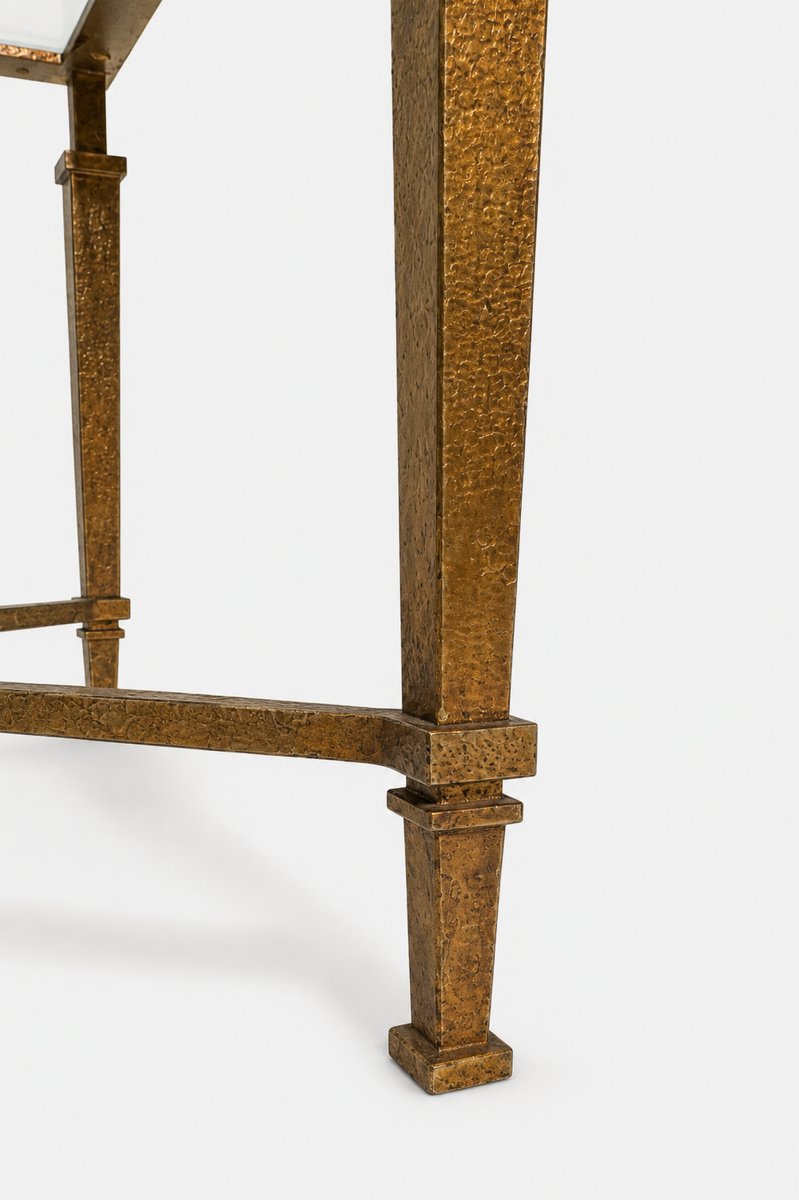Large Coffee Table In Hammered And Gilded Iron, By Robert Thibier, Paris, France, Circa 1960-photo-4