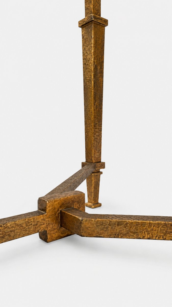 Large Coffee Table In Hammered And Gilded Iron, By Robert Thibier, Paris, France, Circa 1960-photo-1