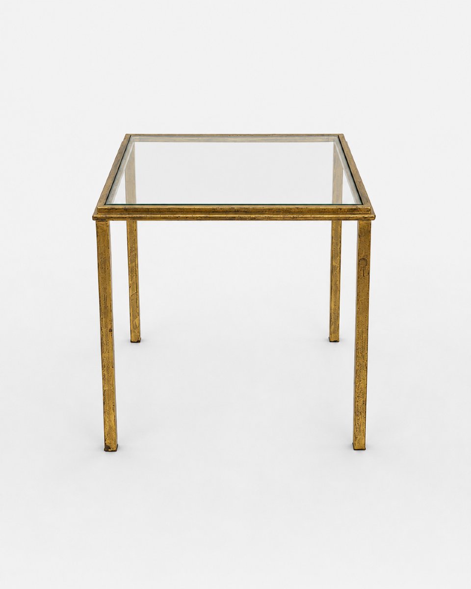 Paire de tables-bouts de canapé en fer martelé et doré, par Robert Thibier, France, vers 1960-photo-3