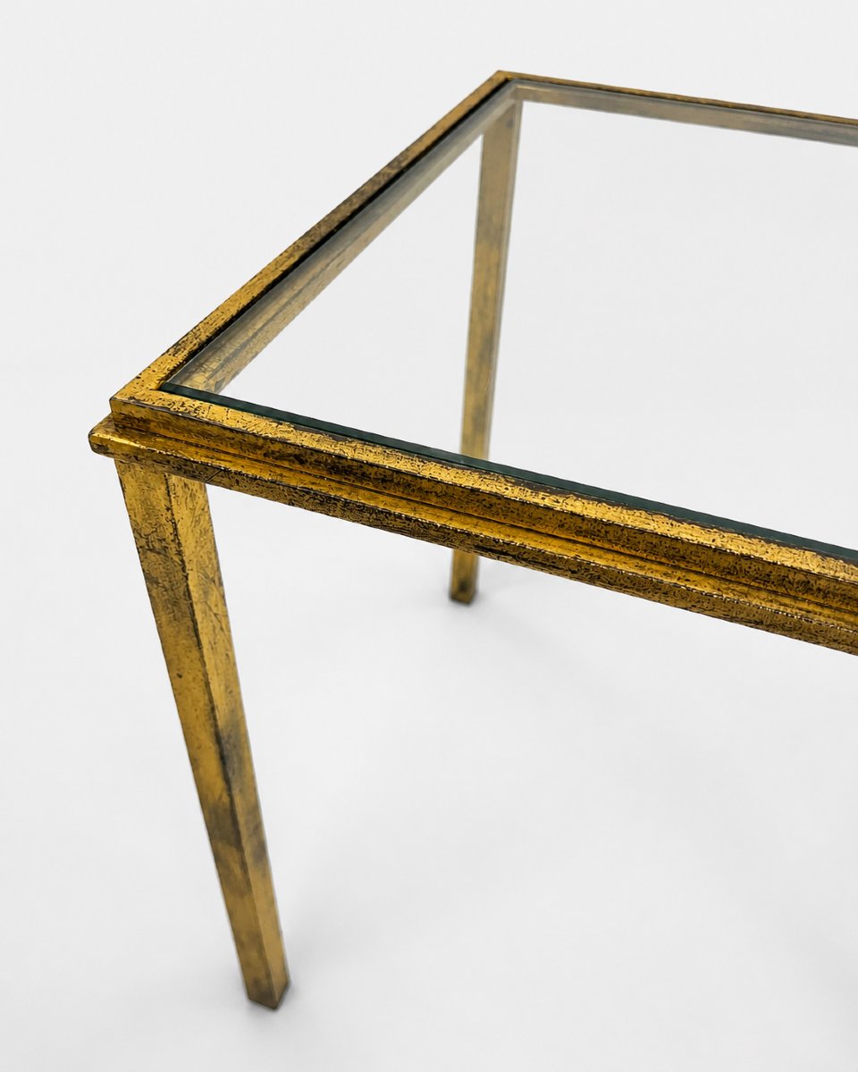 Paire de tables-bouts de canapé en fer martelé et doré, par Robert Thibier, France, vers 1960-photo-4