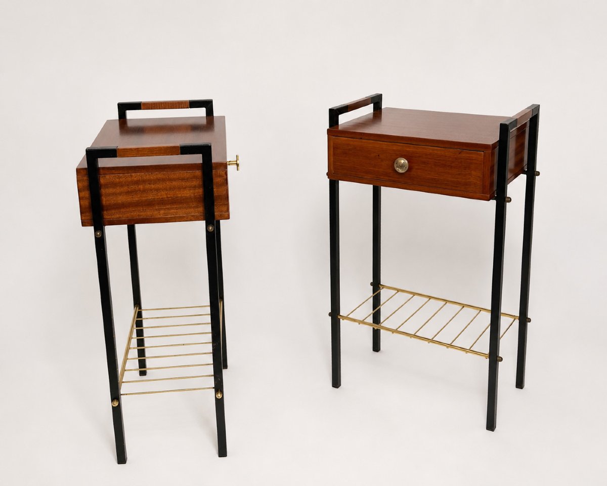 Pair Of Bedside Tables, Attributed To Jacques Hitier, France, Circa 1950