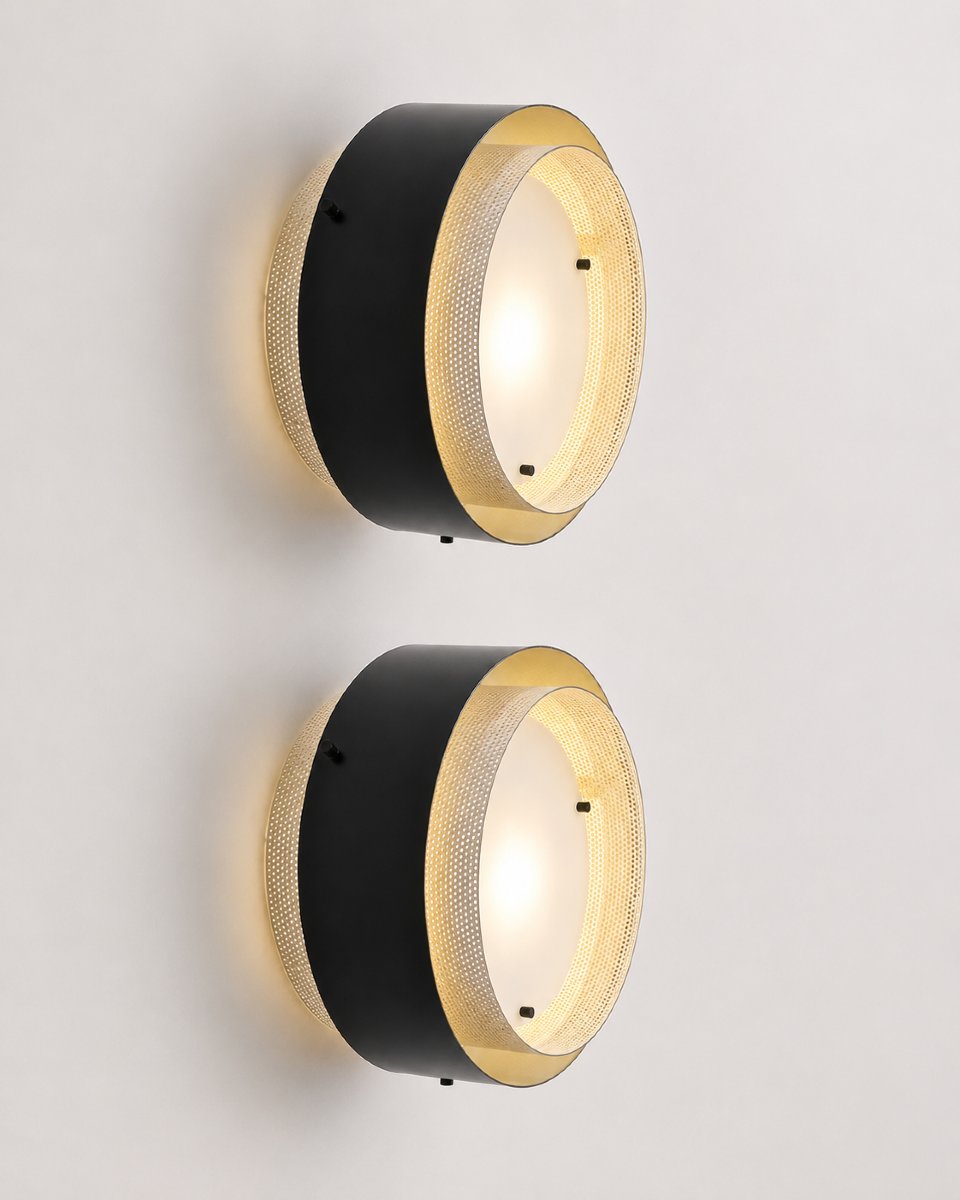 Pair Of Wall Sconces By Jean-boris Lacroix, éditions Jacques Biny-luminalite, Paris, 1959-photo-2