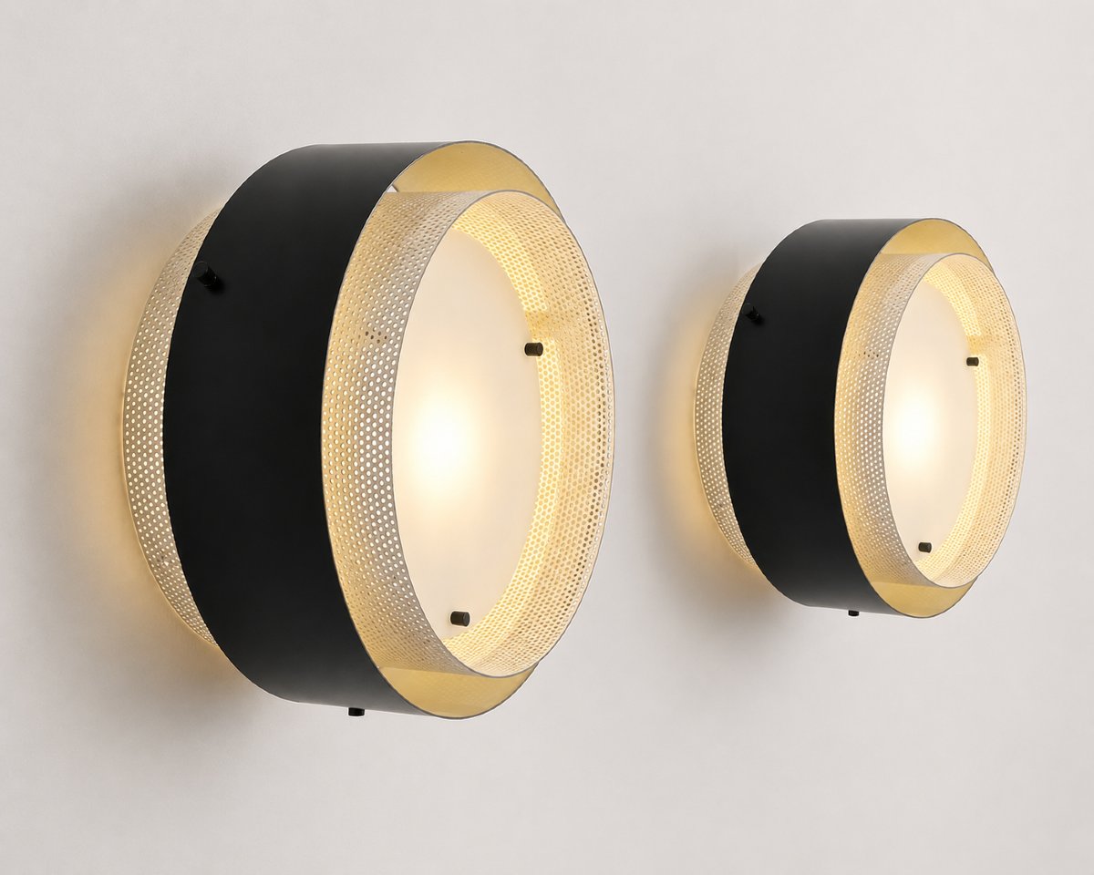 Pair Of Wall Sconces By Jean-boris Lacroix, éditions Jacques Biny-luminalite, Paris, 1959
