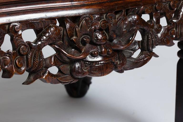 Set Of Four Armchairs In Carved Wood Inlaid With Mother Of Pearl, Indochina Circa 1880/1900-photo-3