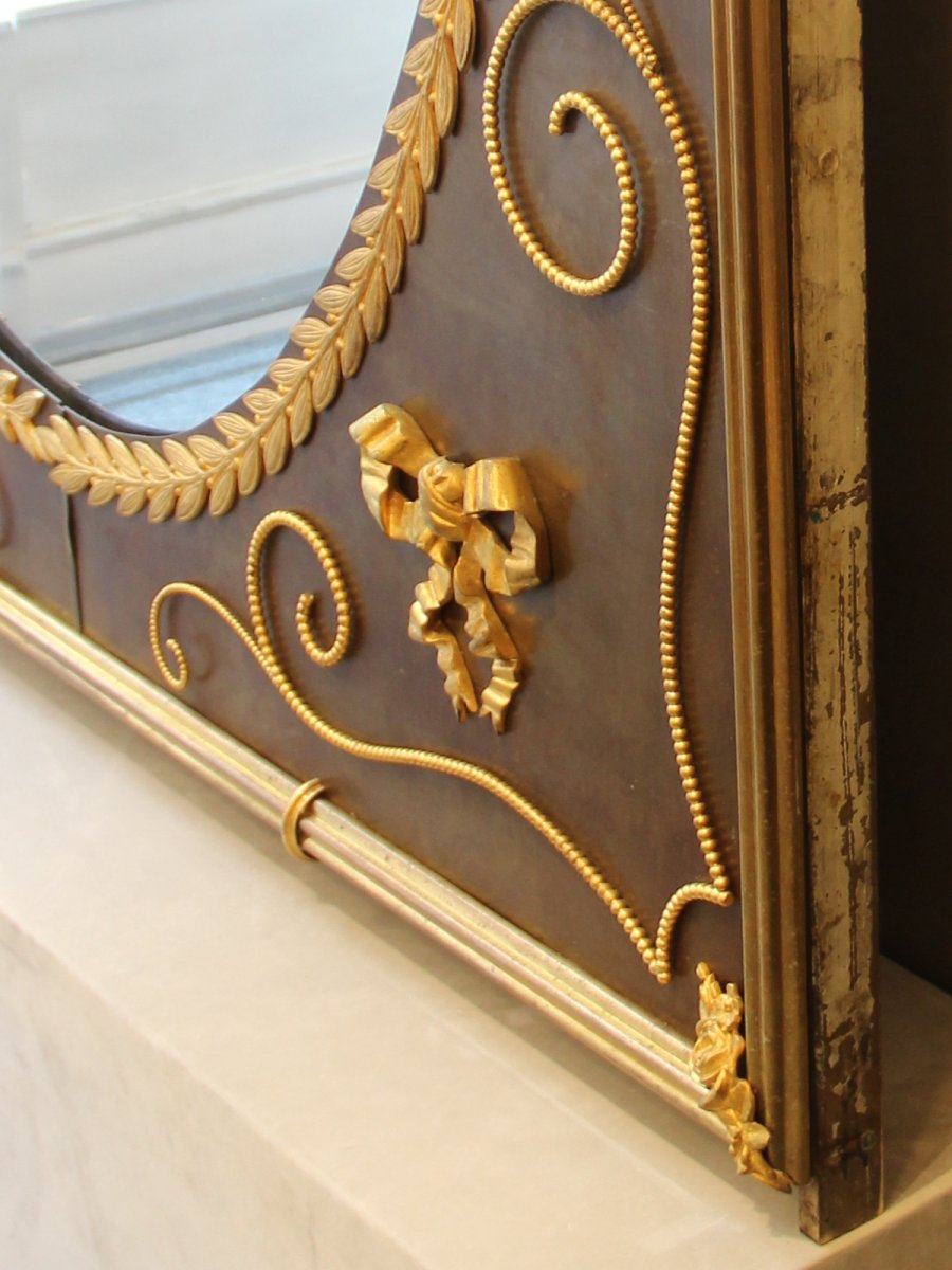  Important Et Rare Miroir De Boiserie De Syle Louis XVI, Vers 1880 -photo-3