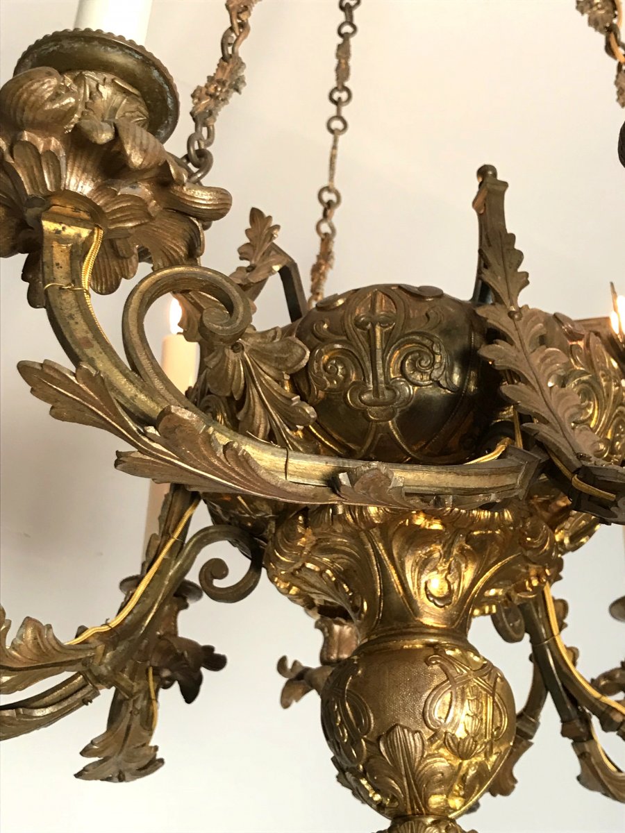 Napoleon III Chandelier In Bronze With Six Arms Of Light-photo-4