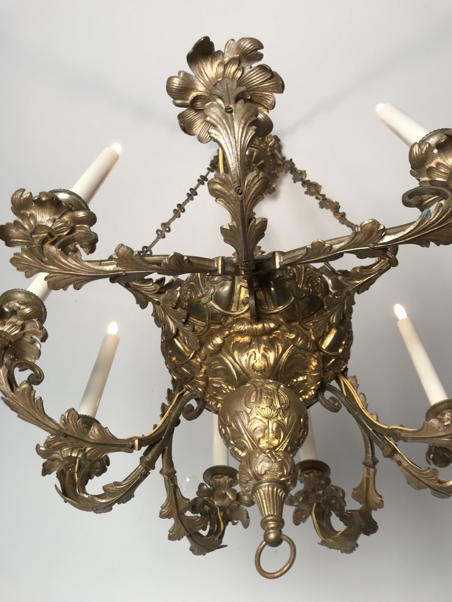 Napoleon III Chandelier In Bronze With Six Arms Of Light-photo-3