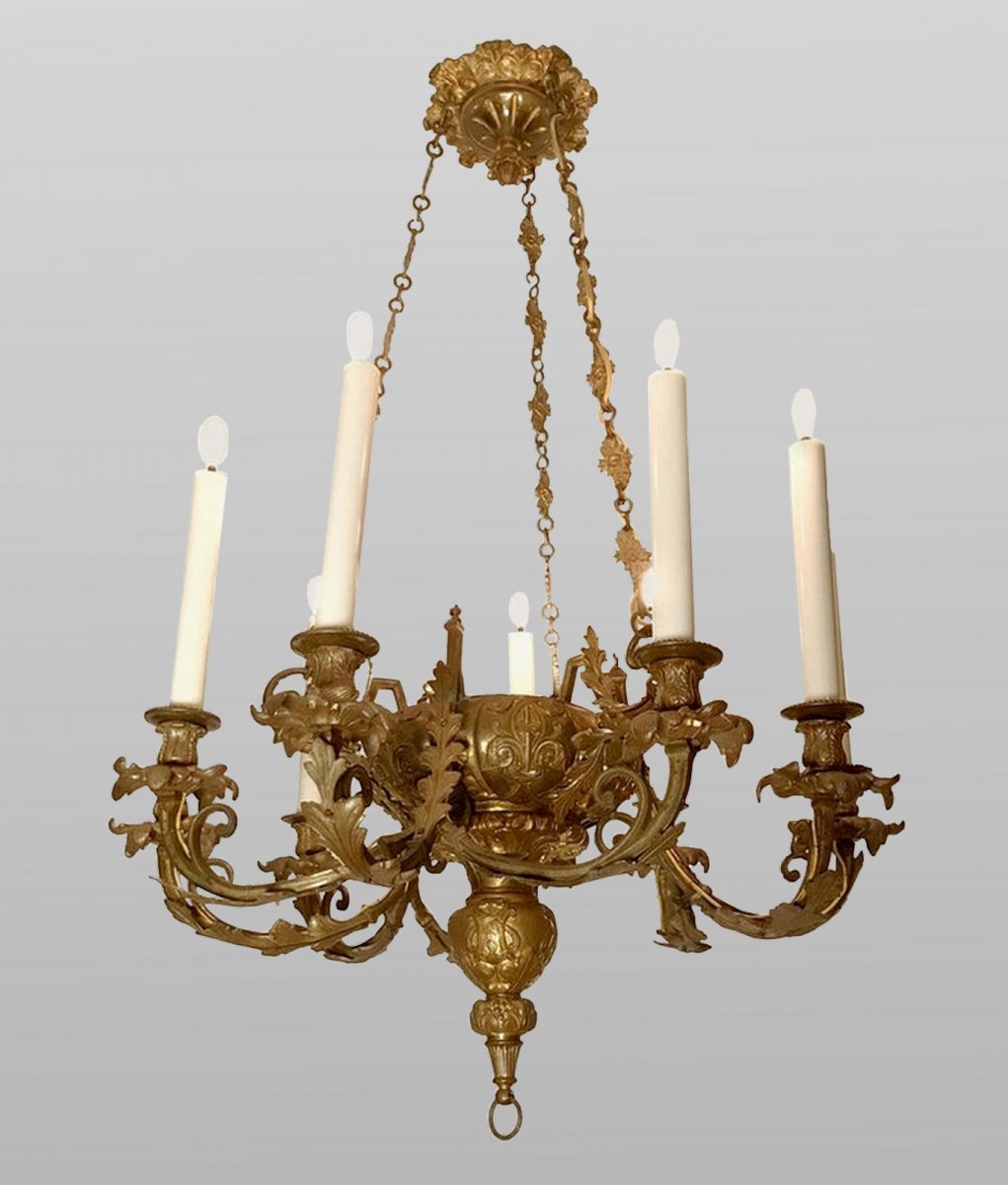 Napoleon III Chandelier In Bronze With Six Arms Of Light