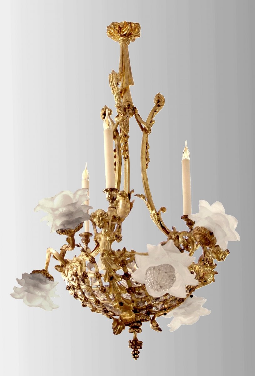 Lxv Style Chandelier In Gilt Bronze, Late Nineteenth Century
