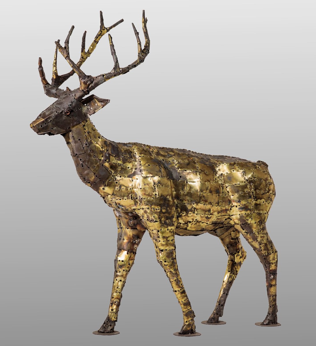 "Cerf", sculpture en laiton oxydé de François Melin. France vers 1970-photo-2