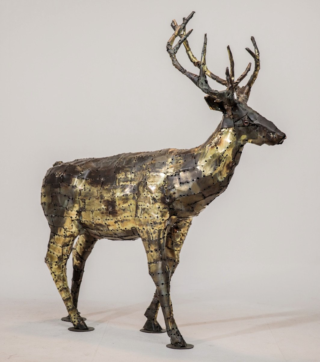 "deer", Sculpture In Oxidized Brass By François Melin, 1970-photo-3