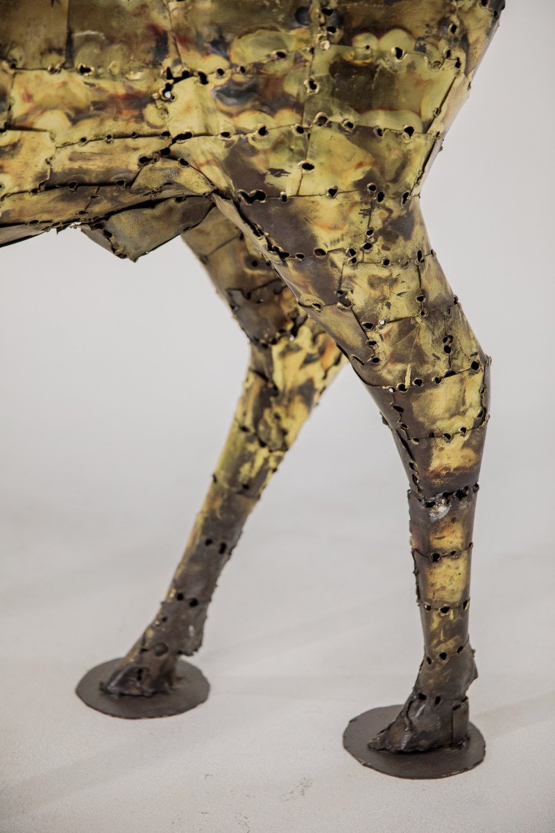 "deer", Sculpture In Oxidized Brass By François Melin, 1970-photo-4