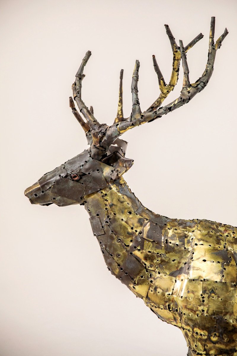 "deer", Sculpture In Oxidized Brass By François Melin, 1970-photo-7
