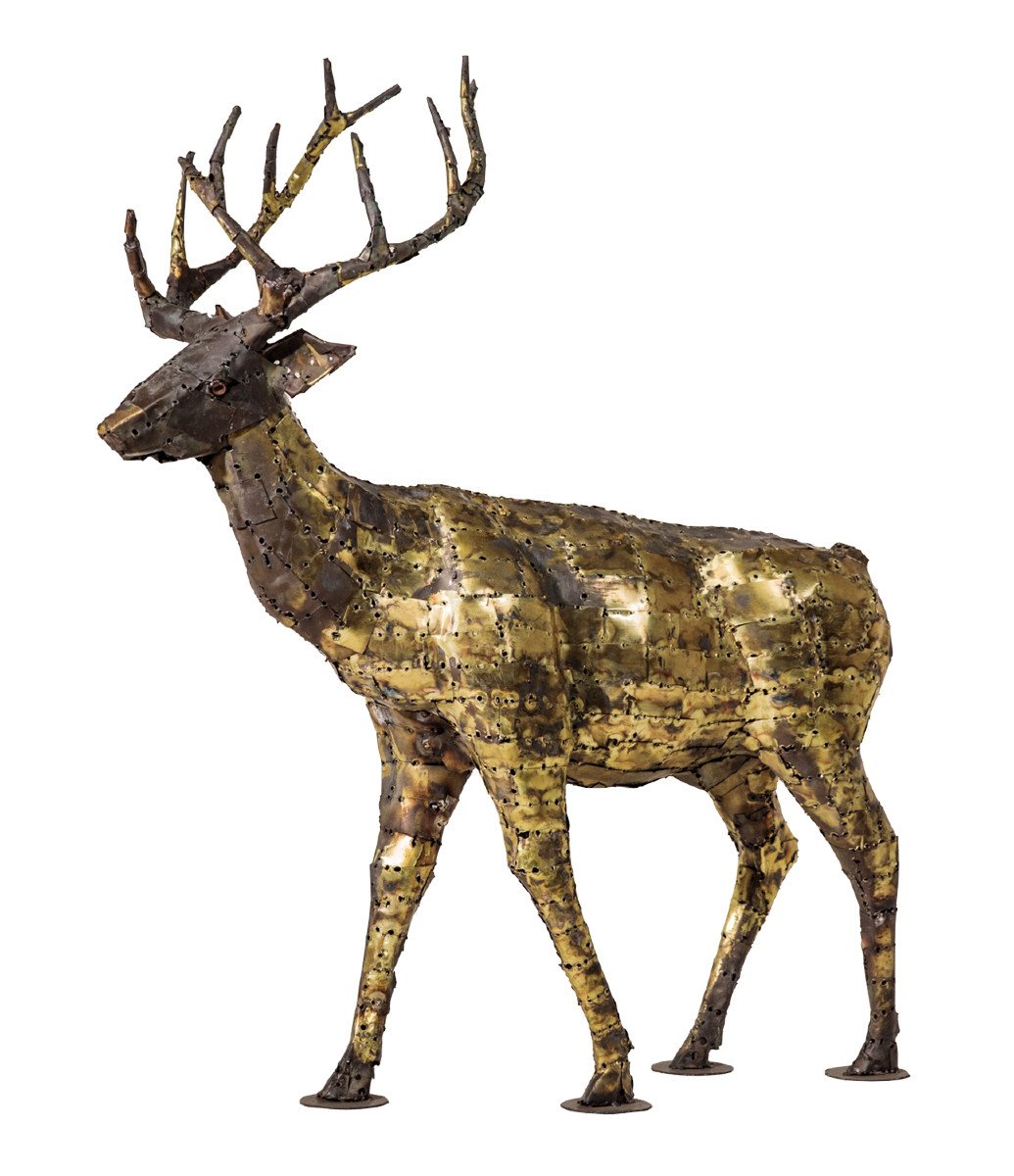 "Cerf", sculpture en laiton oxydé de François Melin. France vers 1970