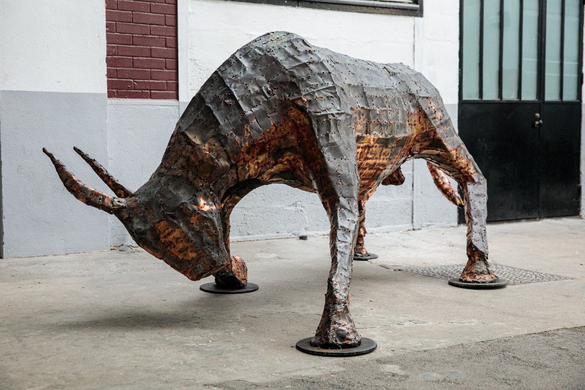 "charging Bull", Sculpture By François Melin, France 1970-photo-7