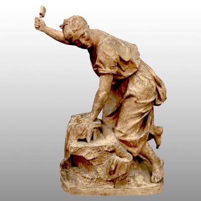 "the Washerwoman", Terracotta Dated 1870