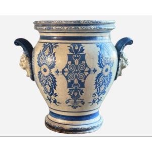 Enameled Cast Iron Planter, Emaillerie Du Bourget, France, Circa 1875/1880