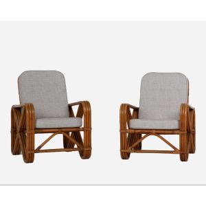 « Fausse »paire de fauteuils en bambou et rotin, France, vers 1960