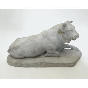 Statuette Of A Reclining Cow, Studio Plaster Cast France, Circa 1880