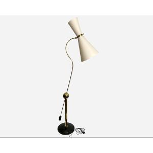 Élégant et original lampadaire diabolo à double éclairage, France, vers 1940